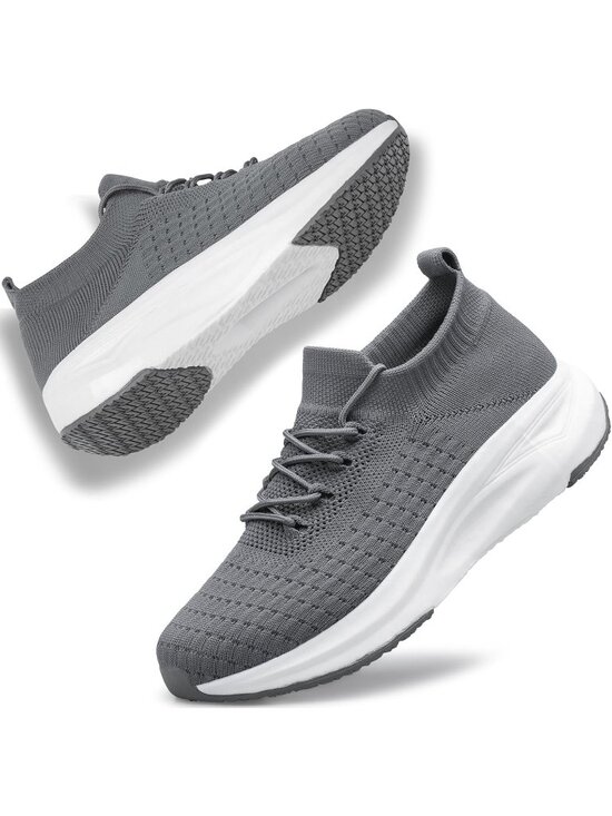 Shoes - Womens Grey Polyester Slip on Walking Shoes Comfort Casual Running Sneakers